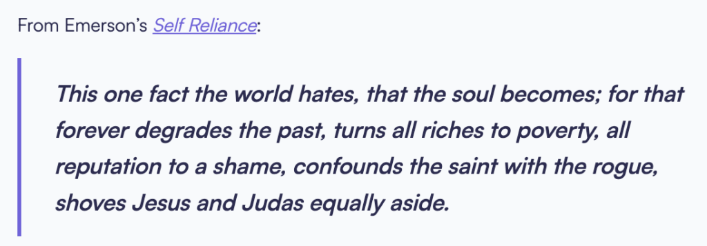 From Emerson's *Self Reliance*: